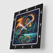 Horloge Carrée Inferno Neon Dragon Blaze (Angle)