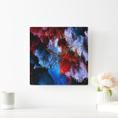 Horloge Carrée Inferno réfrigéré Bleu Rouge Art Abstrait contempo (Maison)