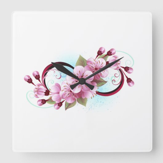 Horloge Carrée Infinité avec les fleurs Sakura (Recto)