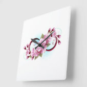 Horloge Carrée Infinité avec les fleurs Sakura (Angle)