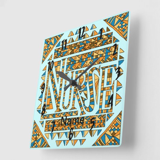 Horloge Carrée Infirmière en or Patchwork (Angle)