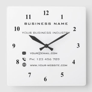 Horloge Carrée Informations personnalisées sur le nom de l'entrep