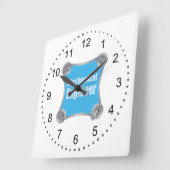 Horloge Carrée Ingénieur mécanique bleu (Angle)