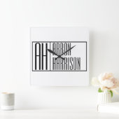 Horloge Carrée Initiales minimes modernes et logo de nom (Maison)