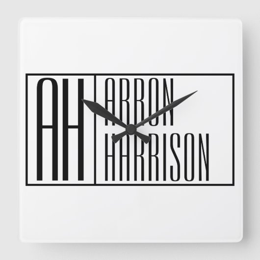 Horloge Carrée Initiales minimes modernes et logo de nom (Recto)