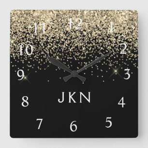 Horloge Carrée Initiales Monogrammes pour filles Parties scintill