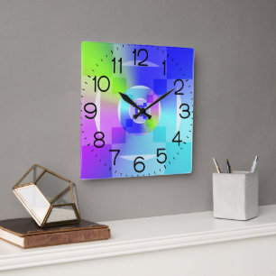 Horloge Carrée Iridescente Arc-en-ciel Dégradé Délicat Fractage A