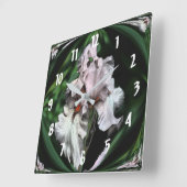 Horloge Carrée Iris à poils roses Abstrait Flower Art (Angle)