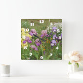 Horloge Carrée Iris Violet Iris Blanc Fleur de jardin Daisy (Maison)