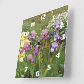 Horloge Carrée Iris Violet Iris Blanc Fleur de jardin Daisy (Angle)