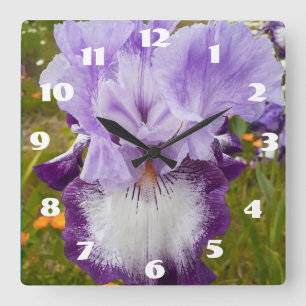 Horloge Carrée Iris Violet Iris Lilac Marguerite Fleur de Jardin