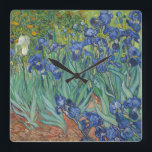 Horloge Carrée Irises par Vincent Van Gogh<br><div class="desc">Irises. Peint par Vincent Van Gogh en 1889. Cette image est du domaine public.</div>