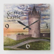 Irish Castle Watercolor Nom de famille Année Est