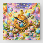 Horloge Carrée Is ready to hatch magical happy Easter wall (Recto)