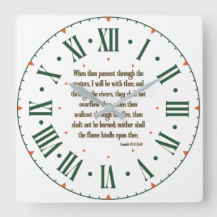 Horloge Carrée Isaiah 43:2 KJV Bible Verse Roman Numeral