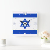 Horloge Carrée Israël Drapeau étoile de David Bleu Blanc chiffres (Maison)
