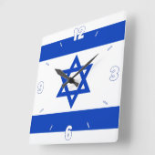 Horloge Carrée Israël Drapeau étoile de David Bleu Blanc chiffres (Angle)