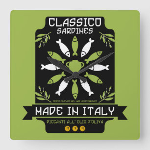 Horloge Carrée Italien Sardine Art Print Kitchen Cadeau