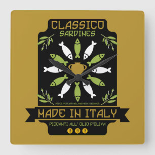 Horloge Carrée Italien Sardines Art Imprimer Cuisine Cadeau