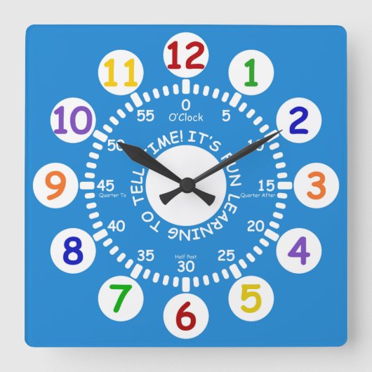 Horloge Carrée It's Fun Learning to Tell Time ! (Recto)
