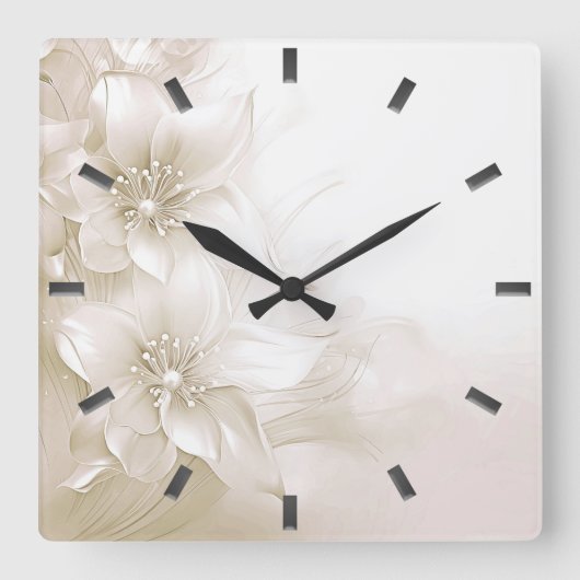 Horloge Carrée Ivory White Flowers Wall Clock (Recto)