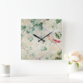 Horloge Carrée ivy and bird design retro wall (Maison)