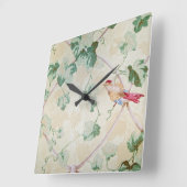 Horloge Carrée ivy and bird design retro wall (Angle)