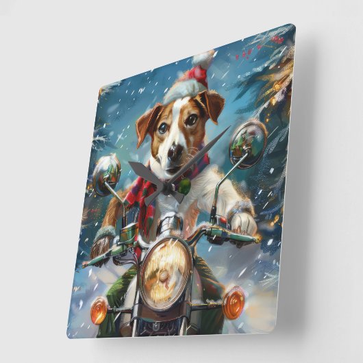 Horloge Carrée Jack Russell Chien équitation Moto Noël (Angle)