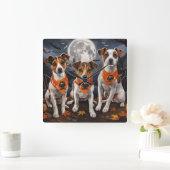 Horloge Carrée Jack Russell Halloween Éffrayant (Maison)