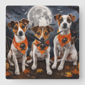 Horloge Carrée Jack Russell Halloween Éffrayant (Recto)