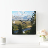 Horloge Carrée Jackson Hole Mountains et River (Maison)
