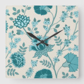 Horloge Carrée Jacobean Floral Lg Motif Teals sur Crème (Recto)