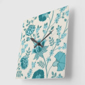 Horloge Carrée Jacobean Floral Lg Motif Teals sur Crème (Angle)