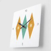 Horloge Carrée Jacquard Diamond Starburst Mid Century Retro (Angle)