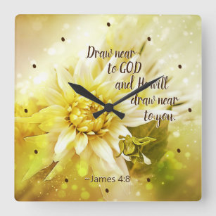 Horloge Carrée Jacques 4:8 Il s'approchera de Dieu, Il s'approche