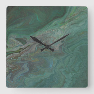 Horloge Carrée Jade 2 Vert Foncé Abstrait