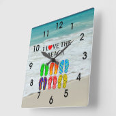 Horloge Carrée J'adore la plage,  (Angle)