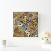 Horloge Carrée Jaguar & Mayan Temple Ruins Wildlife Wall Clock (Maison)