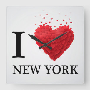Horloge Carrée J'aime des coeurs de New York