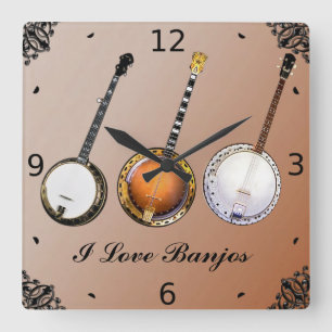 HORLOGE CARRÉE J'AIME LES BANJOS