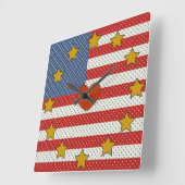 Horloge Carrée J'aime les États-Unis - Drapeau à pois rouge, blan (Angle)