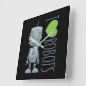 Horloge Carrée J'aime les robots (Angle)