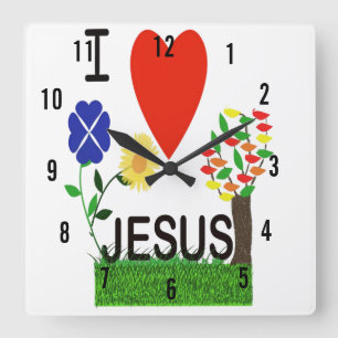 Horloge Carrée J'aime l'horloge murale de Jésus