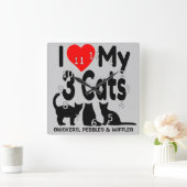 Horloge Carrée J'Aime Mes Trois Chats (Maison)
