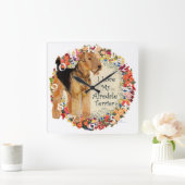 Horloge Carrée J'aime mon Airedale (Maison)