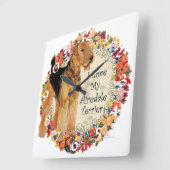 Horloge Carrée J'aime mon Airedale (Angle)