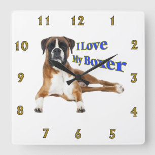 Horloge Carrée J'aime mon boxeur