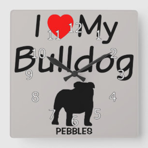 Horloge Carrée J'Aime Mon Bulldog