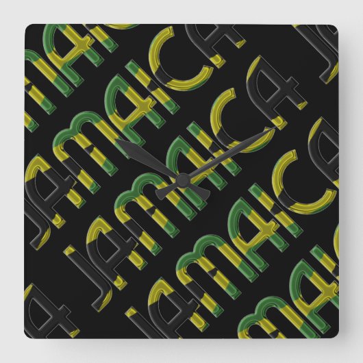 Horloge Carrée Jamaïque Pays Jamaïque Drapeau couleurs Typographi (Recto)