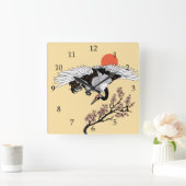 Horloge Carrée Japanese crane bird and blooming sakura (Maison)